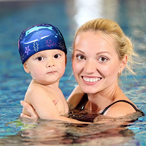Image of 3 Pieces Kids Swim Caps for Boys Girls Age 1-6 Waterproof Swimming Cap Pool Cap for Kids Child Swim Caps for Toddler Youth (Bright Style)