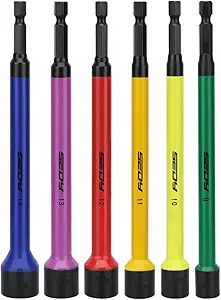 Magnetic Impact Nut Driver Set: 6-Piece Metric Color Coded Nut Setter Set 6 Inch Length CR-V Nut Driver Tool Set 1/4 Inch Hex Shank Extra Long Nut Driver Bit Set