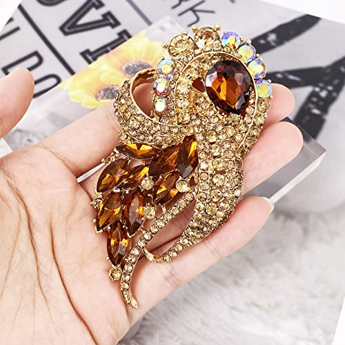 Image of LAXPICOL Vintage Clear Austrian Crystal Elegant Flower Bouquet Wing Brooch for Women