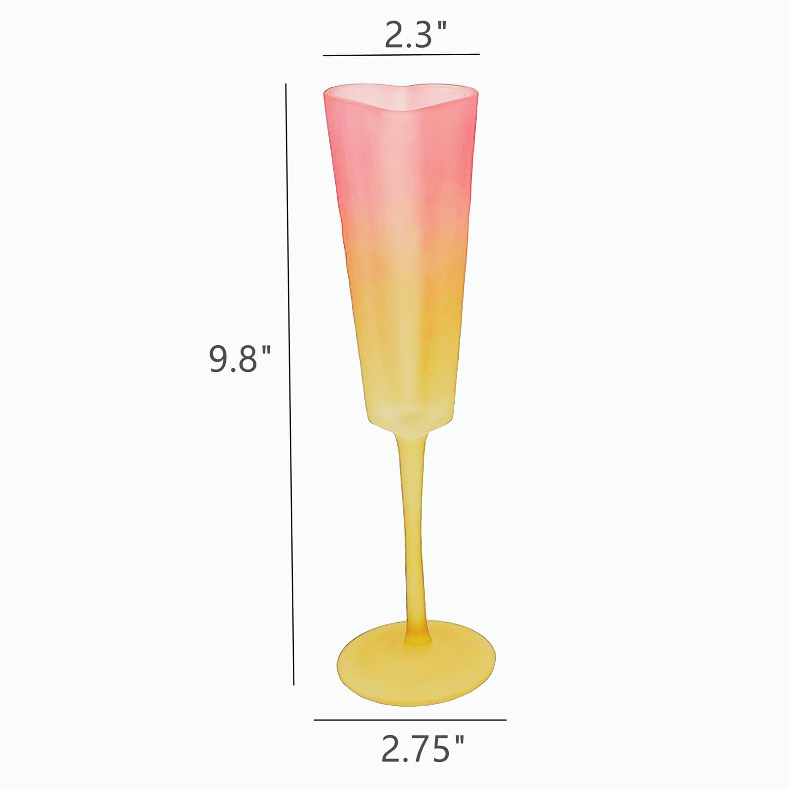TANG SONG Juego de 2 copas de champán con forma de corazón para bodas, bodas, cumpleaños, aniversarios (degradado rosa y amarillo)