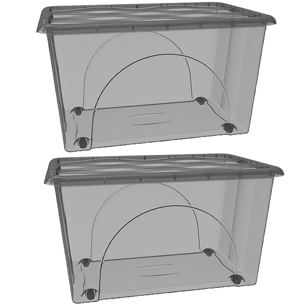 2 Box Portaoggetti Contenitore 60 LT STORAGE Scatole Multiuso 60x40x33 Organizer Salvaspazio con Coperchio Fume 4 Ruote Sovrapponibile cassa organizzazione cesta indumenti Casa Bagno Ufficio