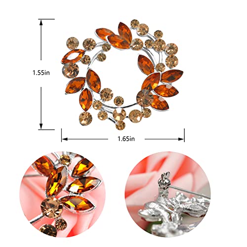 Gyn&Joy Coffee Topaz Colored Crystal Rhinestone Floral Leaf Wreath Brooch Pin #TOP3