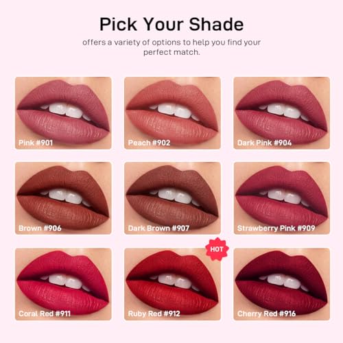 Image of Multibrite Mini Capsule Lip Glaze Women Matte Liquid Lip Gloss Beauty Glaze Waterproof Long-Lasting Non-Stick Smooth Lipstick (Ruby Red 912)