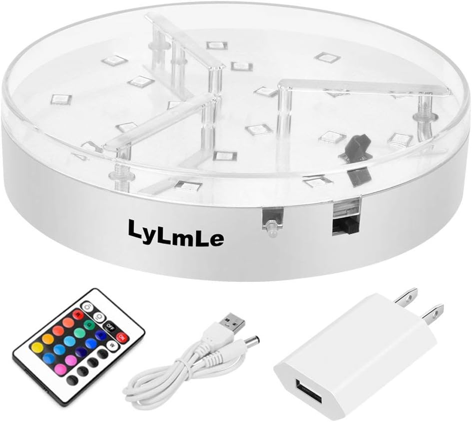 LyLmLe Led Hookah 6" Round Base Led Light Under Vase Light Plate Multicolors RGB with Remote Control Rechargeable for Vase/Glass/Shisha Hookahs Decoration