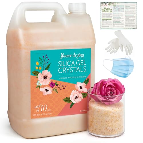 LotFancy Silica Gel Flower Drying, 10 LBS Color Indicating Silica Crystals for Wedding Bouquet Preservation, Reusable