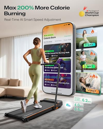 Image of UREVO Smart 2-in-1 Folding Treadmill, Compact Walking Pad with Safety Handle, Plug and Play, Dual LED Display, Workout APP, Walking or Running for Home Office, Remote Included