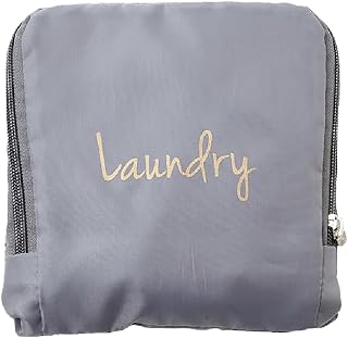 Miamica Foldable Travel Laundry Bag, Grey & Gold – Measures 21” x 22” When Fully Opened – Foldable Laundry Bag with Drawstring Closure – Durable, Lightweight Travel Accessories