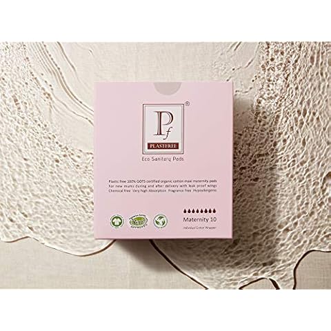 PLASTFREE 100% Organic Cotton Maternity Multipack Pads (Pack of 12-120 Pads) - Premium, Maxi, Super Absorbent, eco-Friendly Pads with Wings Cover