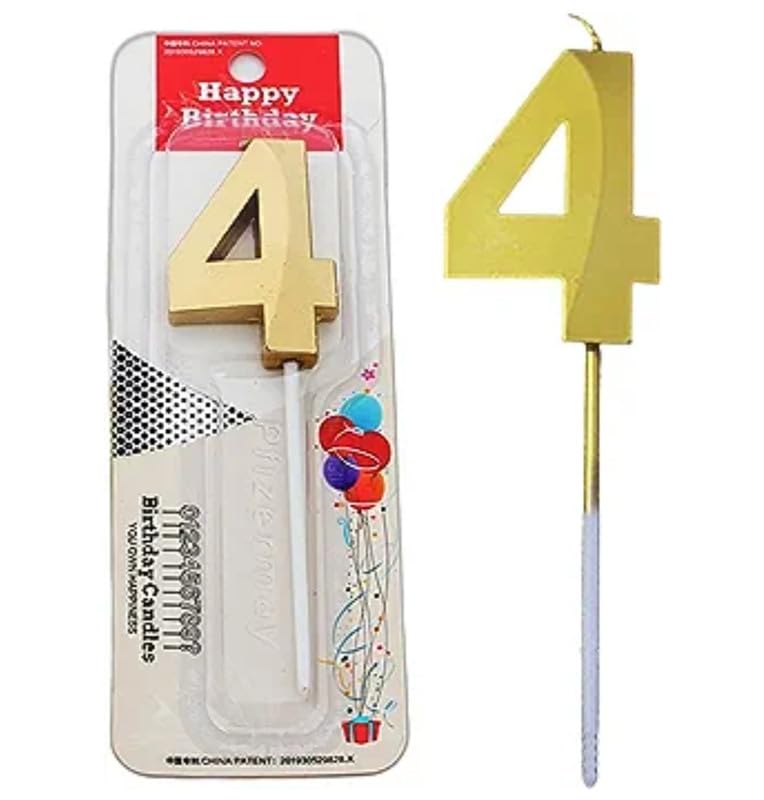 Image of Wax Number Candles 3 Inch For Birthday, Wedding, Valentines Day Celebration, Theme Party Decoration Gold(Numerical No 4), Wax, Unscented, 1 Piece