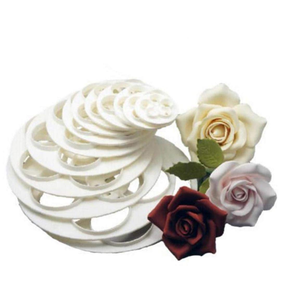 Angoter 6PCS Fondant Cake Sugar Craft Rose Flower Decorating Cookie Mold Gum Paste Cutter Tool