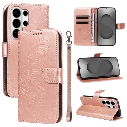 Étui compatible avec Samsung Galaxy S26 Edge à rabat portefeuille cuir papillon