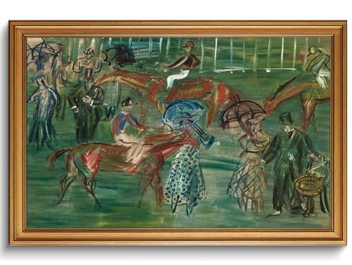 XJYISUO Vintage Gold Framed Wall Art Equestrian Canvas Art Horse Race Pictures Wall Decor Neutral Paintings Modern Abstract Artwork For Living Room Home Office Dining Room