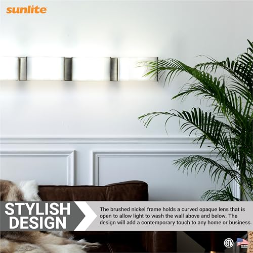Image of Sunlite LED Decorative Vanity Light Fixture, 40 Watts, 2600 Lumens, Color Selectable 30K /40K /50K, 4 Lights, Dimmable, 90 CRI, ETL Listed, Brushed Nickel, for Bathroom, Powder Rooms, and Hotels