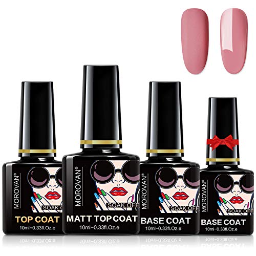 Morovan Base Coat And Top Coat Nail Polish Set Clear No Wipe Matte Glossy Effects Gel Kit Fast Dry For UV LED Nails Polygel Best Peel Off Long Lasting Manicure Gifts Sets For Women Salon