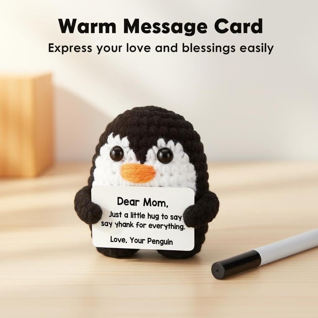 GODSDWARES Handmade Crochet Toys, Penguin Soft Toy, Gifts for Mom, Gift for Mother, Gift for Mom, Handmade Crochet Penguin with Heartfelt Card, Great for Gifts for Mum Birthday for Mum(7 * 9cm) 2