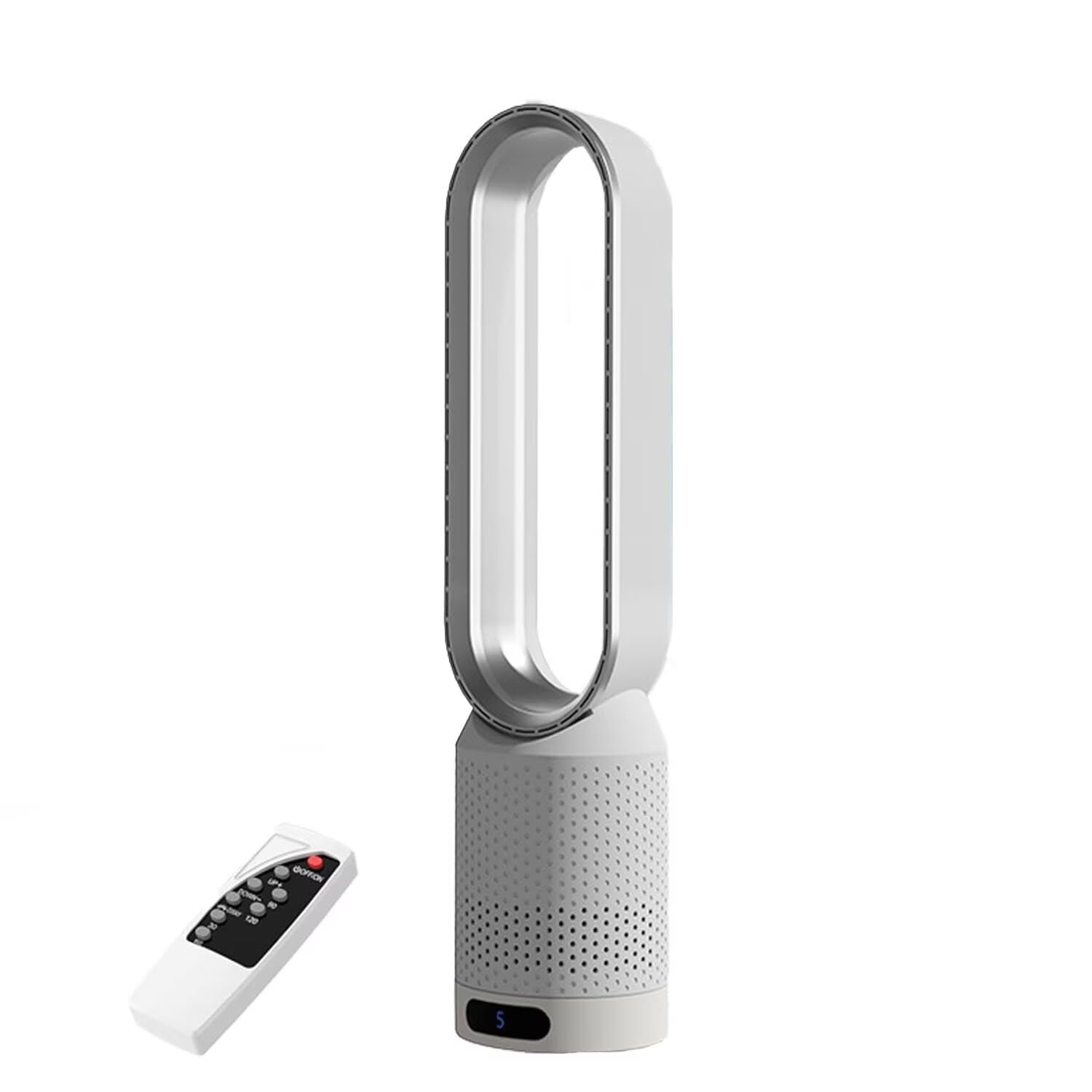 Genérico Ventilador de torre sin aspas de viento natural, 8 velocidades, con control remoto, oscilación de 90°, para escritorio, de pie, 58 cm de alto, pantalla LED.
