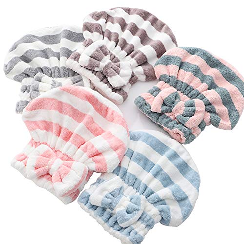 5 Packs Microfiber Hair Drying Caps, Cute Style Quick Dry Shower Assistant, Super Soft Absorbent Towel, Multiple Styles, Towels For Hair, Turban Wrap Drying Cap, Small Gifts For Women (5 color)