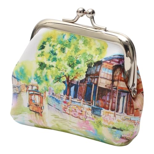 1Pcs Pouch Wallet Black-Awned Boat Snap Purse PU Leather Green Yellow 9x8cm2