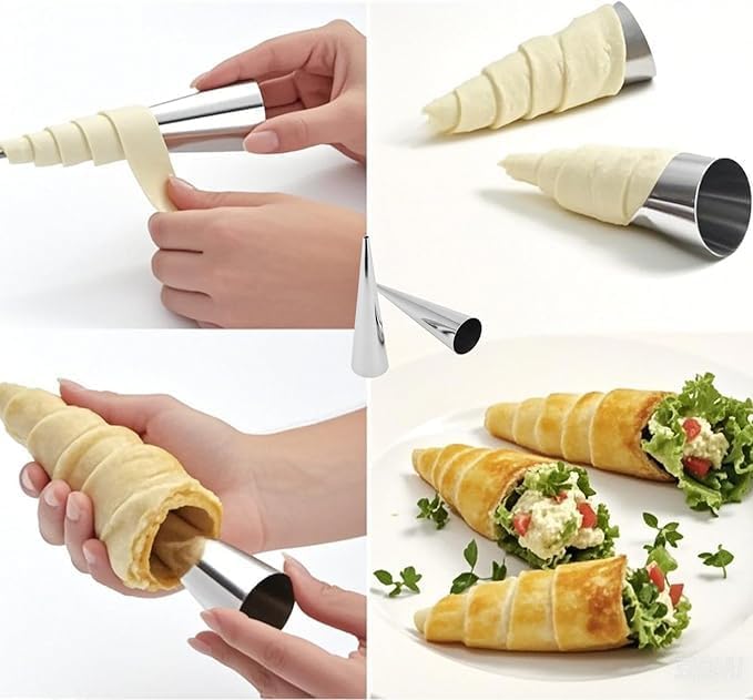 Miniatura 6 de 40 piezas de forma de cuerno crema, tubos de cannoli de acero inoxidable, moldes de cuerno en rollo de crema con cepillo limpio, cuerno crema, conos