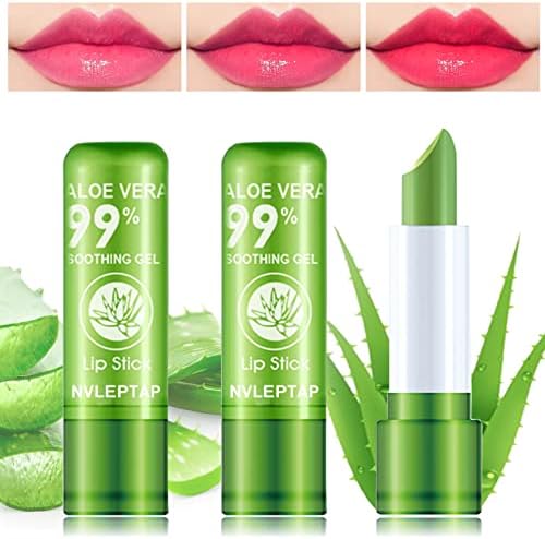 NVLEPTAP 3PCS Aloe Vera Lipstick,Lip Stain,Lip Gloss, Long Lasting Nutritious Lip Balm, Moisturizer Magic Temperature Color Changing Lipstick, Lip Stain Long Lasting Waterproof Lip Makeup