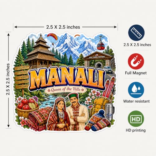 Image of Zesta Wooden Fridge Magnets Set | Refrigerator Decor Magnets for Kitchen | India Souvenir Fridge Magnet Collection | Wooden Magnet for Fridge Door Decoration (Manali)