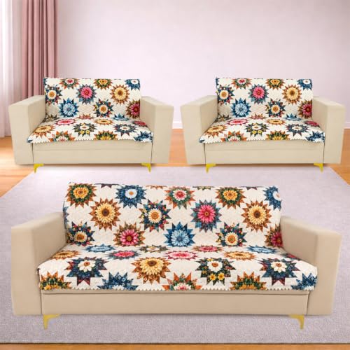 Image of Homerz Premium Printed Quilted Velvet Sofa Slip Cover Protector, Sofa Mat, Exact Size, Antislip Cover (Morocco, 7 (3+2+2) Seater, Full)