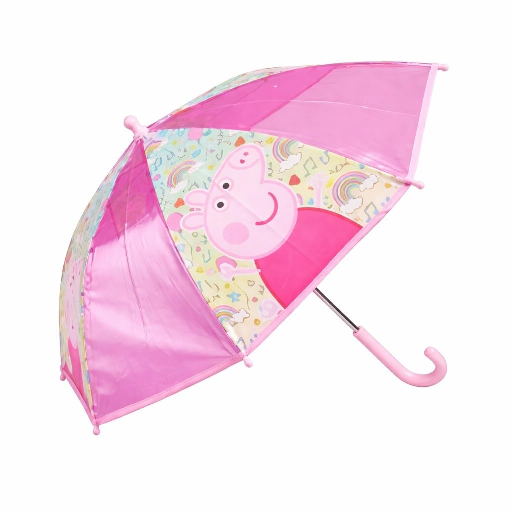 William Lamb Kids Peppa Pig Umbrella – Children’s Lightweight Rain Pink Mini Brolly with Curved Handle