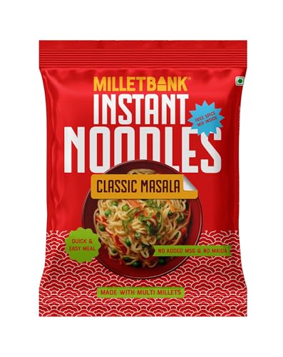 Image of Millet Bank Classic Masala Instant Noodles - Pack of 6 (50g Each) | 95% Multi-Millet & Whole Wheat | No Maida, Zero Cholesterol & Trans Fat | High Protein & Fiber Millet Instant Noodles | No Maida