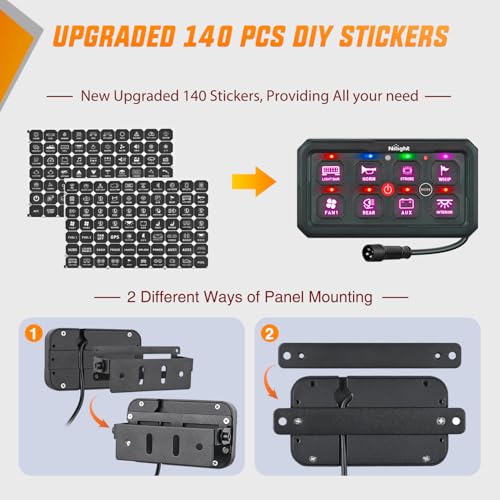 Image of Nilight 8 Gang Switch Panel APP RGB 12V 24V Circuit Control System 4-Mode | Fuse Wiring Harness APP Remote Control Automatic Dimmable Toggle /Momentary /Strobe /Flash for Car Pickup Truck Camper SUV