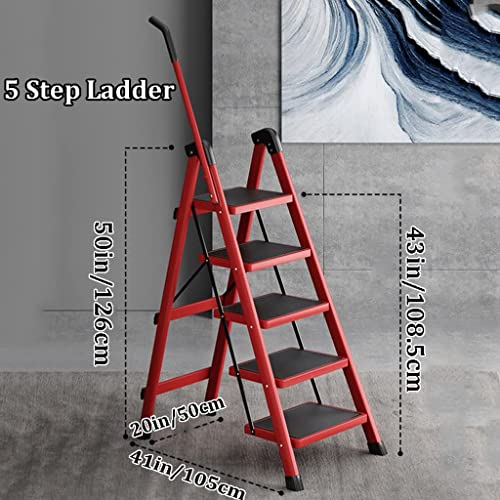 Telescoping Telescopic Extension Portable - Collap Wide Pedal Folding Ladder 4 Step Ladder With Collapsible Telescoping Ladder Small Ladder Step Stool W/Wide Pedals Household Ladder (Color : Red, Si #TOP1