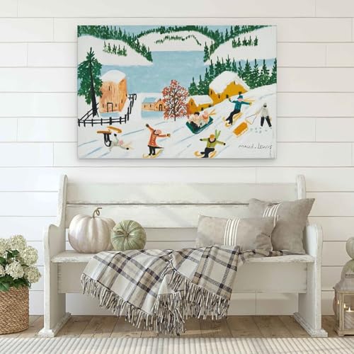 Affiche de ski village d'hiver Maud Lewis tableau mural moderne unframe