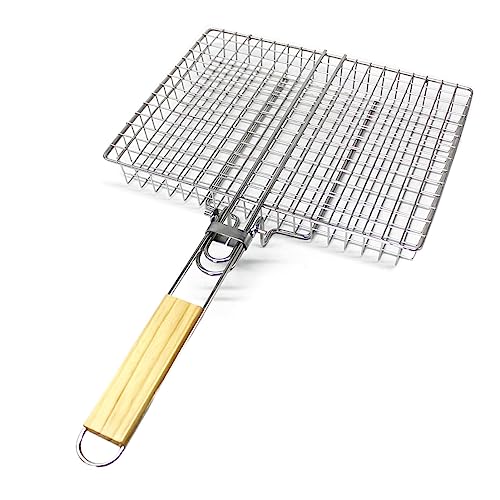Facynde - Cesta para barbacoa, rejilla de cocción antiadherente de acero inoxidable - Malla de parrilla para acampar, picnic para filete de carne de res, camarones patata pescado cerdo brócoli oveja