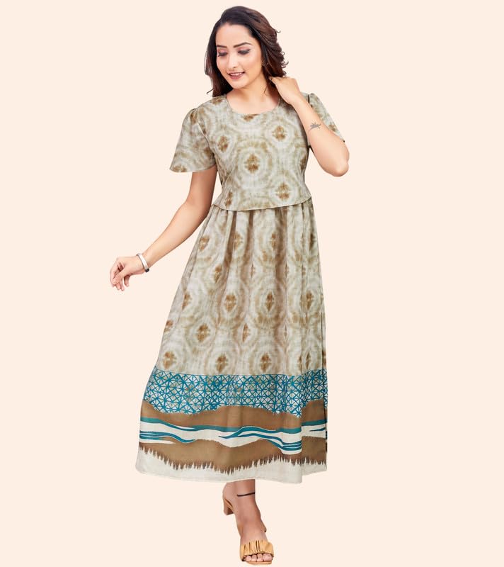 Image of RITIJYA Zipless Feeding Kurta Dress for Women | Maternity Nursing Kurti, No-Zip Easy Access | Extra Pleats Pre to Post Pregnancy | Quick-Dry Fabric | S-4XL