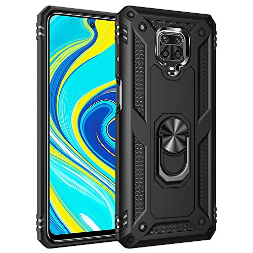 Yznoek for Redmi Note 9S Case,Xiaomi Redmi Note 9S Case,Double Shock Armor Drop Protection Kickstand with Car Ring Case Cover for Xiaomi Redmi Note 9S (Black)