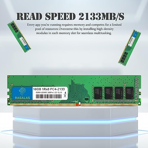 Image of RASALAS 16GB DDR4 2133MHz PC4-17000 Non-ECC Unbuffered 1.2V CL15 1Rx8 Single Rank 288 Pin UDIMM Desktop Memory RAM Module Upgrade