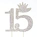 Number 15 Quinceanera Rhinestone Princess Crown Monogram Cake Topper - Sweet 15th Birthday Party (Gold)