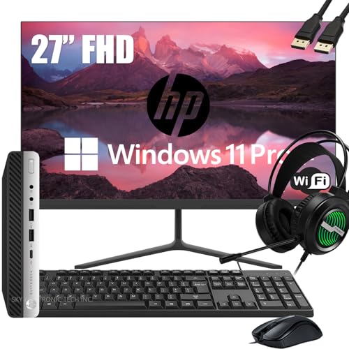 HP EliteDesk 800 G3 Mini Business Desktop Computer with 27' FHD Monitor Bundle PC Set and Earphones, Intel Core i7-6700, 16GB DDR4, 512GB SSD, DP, Keyboard & Mouse, WiFi, Windows 11 Pro (Renewed)
