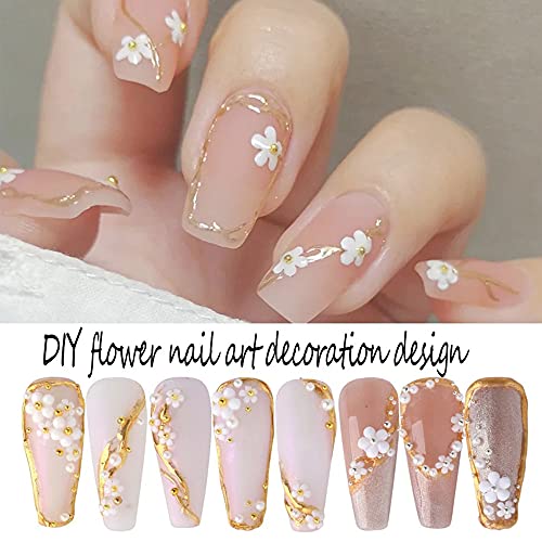 Flower Nail Charms Nail Art Decals 1 Boxes Pearl Glitter Nail Decoration Supplies White Flower Pearl Stainless Steel Ball Design Mix Set Diy Acrylic Nail Art Accessories For Women Girls (#B) #TOP5