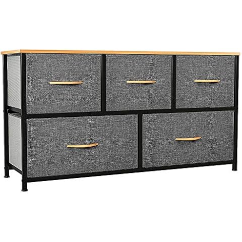 YITAHOME Chest of Drawers, Cationic Fabric 5-Drawer Storage Organizer Unit for Bedroom Living Room Closet, Sturdy Steel Frame, Easy Pull Fabric Bins & Wooden Top, Fabric Dresser Cover