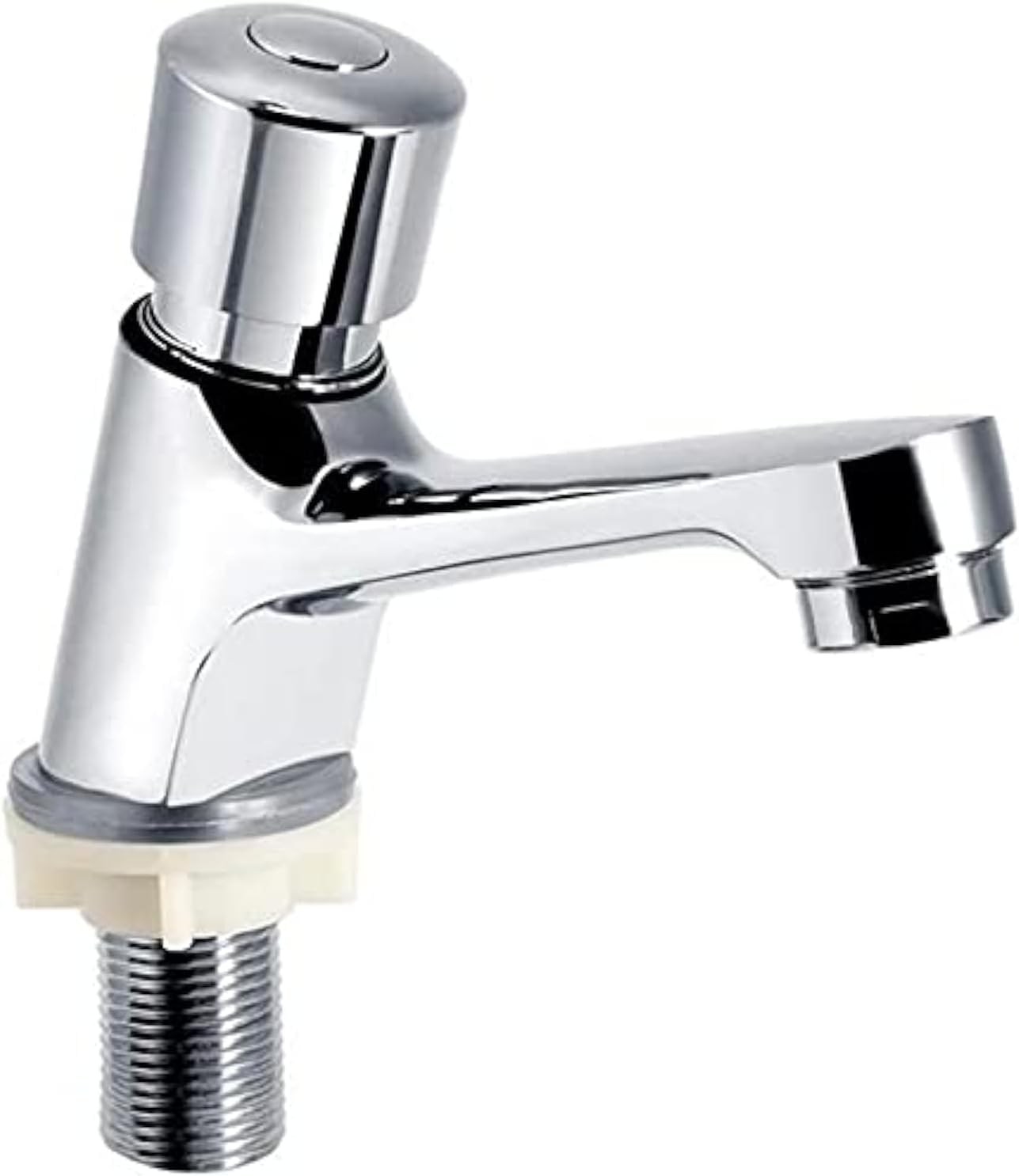 POMU Public Ktchen Bathroom Chrome Plated Self Closing Water Saving Time Delay Faucet Basin Sink Tap for Home or Outdoor Single Cold