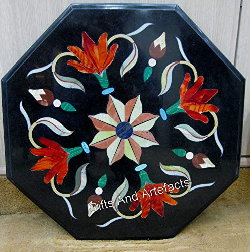 Table basse octogonale d'exception noire à incrustation antique Arts and Crafts - 2