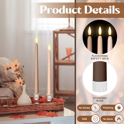 Image of Rossesay 24 Pcs Flameless LED Taper Candles Battery Operated Candle 8.5 inch, 9.65 inch, 10.8 inch, 12.8 inch Flameless Candlesticks Flickering for Christmas Church Wedding Indoor Decoration(Classic, Brown)