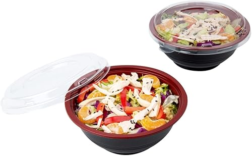 Miniatura 5 de Restaurantware Tazones de plástico para alimentos de 18 onzas, 200 recipientes desechables con tapa, aptos para Mircowave, sin BPA, cuencos de