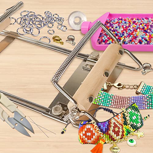 Hobbyworker 20220411 The Second Generation Adjustable Bead Loom Kit With Seed Beads,Large Eye Curved Beading Needle, Funnel Tray,Lobster Clasp,Open Ring And Bead Mat For Jewelry Making Kit thumb #3