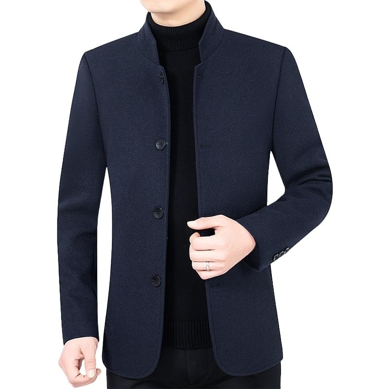 HUIANGLIYG Blazer À Chevrons pour Homme, Veste de Costume Vintage en Tweed de Laine Mélangée, Col Mao, Simple Boutonnage, Manteau en Laine Décontracté,...