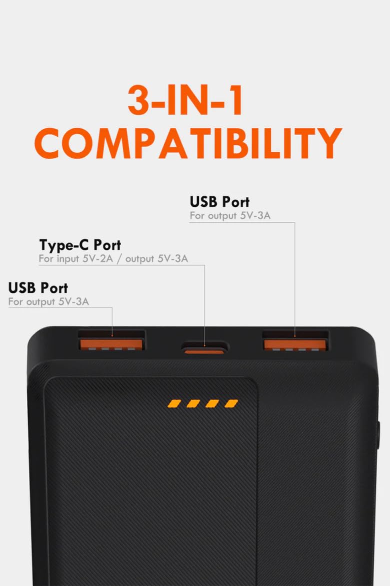 Power Bank portatile da 10000 mAh, caricabatterie di grande capacità con protezione NTC, tempo di riscaldamento di 18 ore, nero