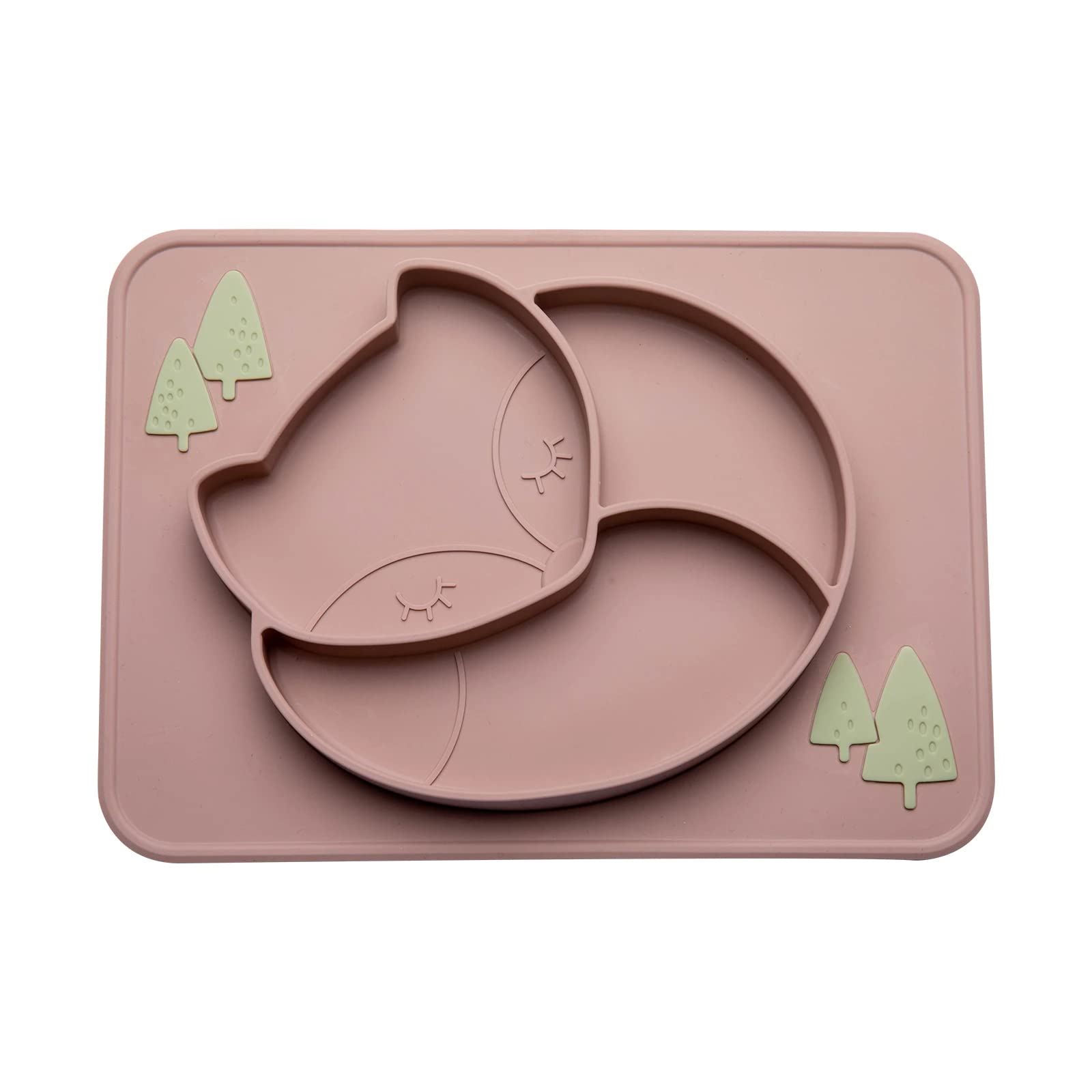 GUCHIGU 100% Silicone Suction Plate with Built-in Placemat for Infants + Toddlers, Silicone Meal Plate for Baby/Kids | BPA Free Non-Slip Unbreakable Feeding Plate | Fox Shape (SP2105B, Brown)