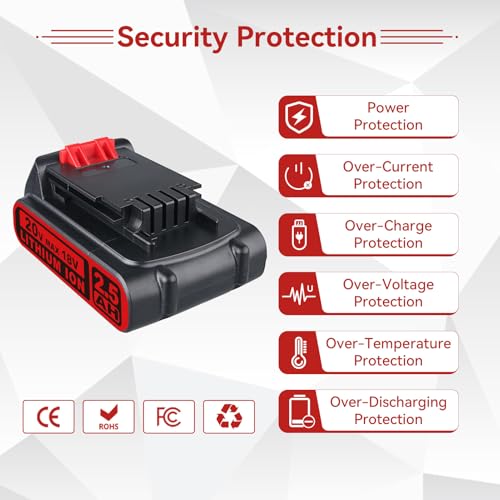 VANTTECH 2Packs LBXR20 20V 2.5Ah Lithium Battery Replacement for Black and Decker 20V Battery LB20 LBX20 LBXR20-OPE LBXR2020-OPE LB2X4020-OPE LBXR20B-2 LST220 LST300 Cordless Power Tools - Thumbnail 4