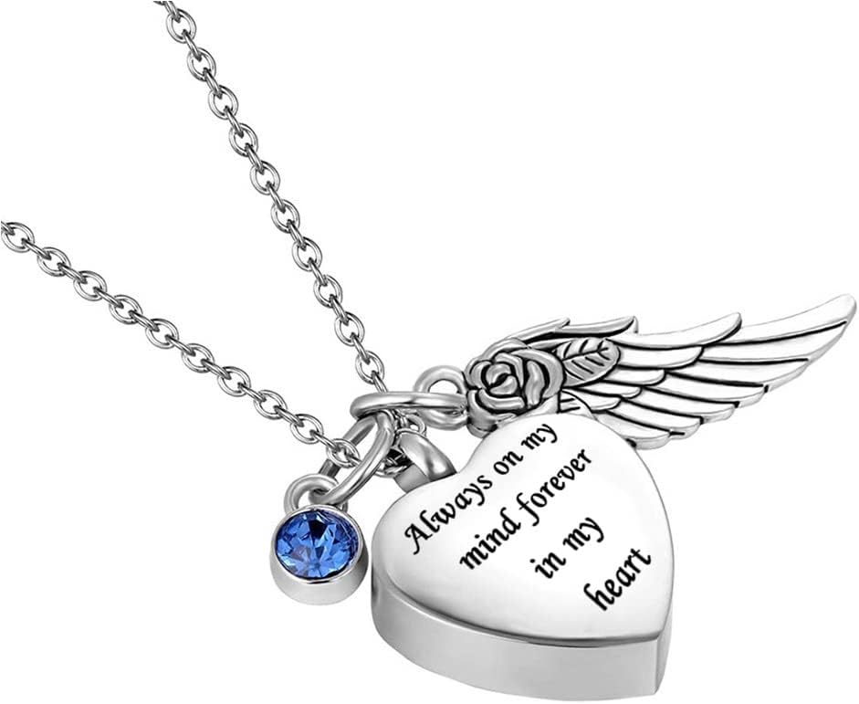 3 Pieces of Cremation Jewelry for Ashes Pendant Stainless steel Heart Urn Necklace Angel Wings and Birthstone Pendant Necklace Man and Women Ash Holder Necklace Keepsake - Image 4