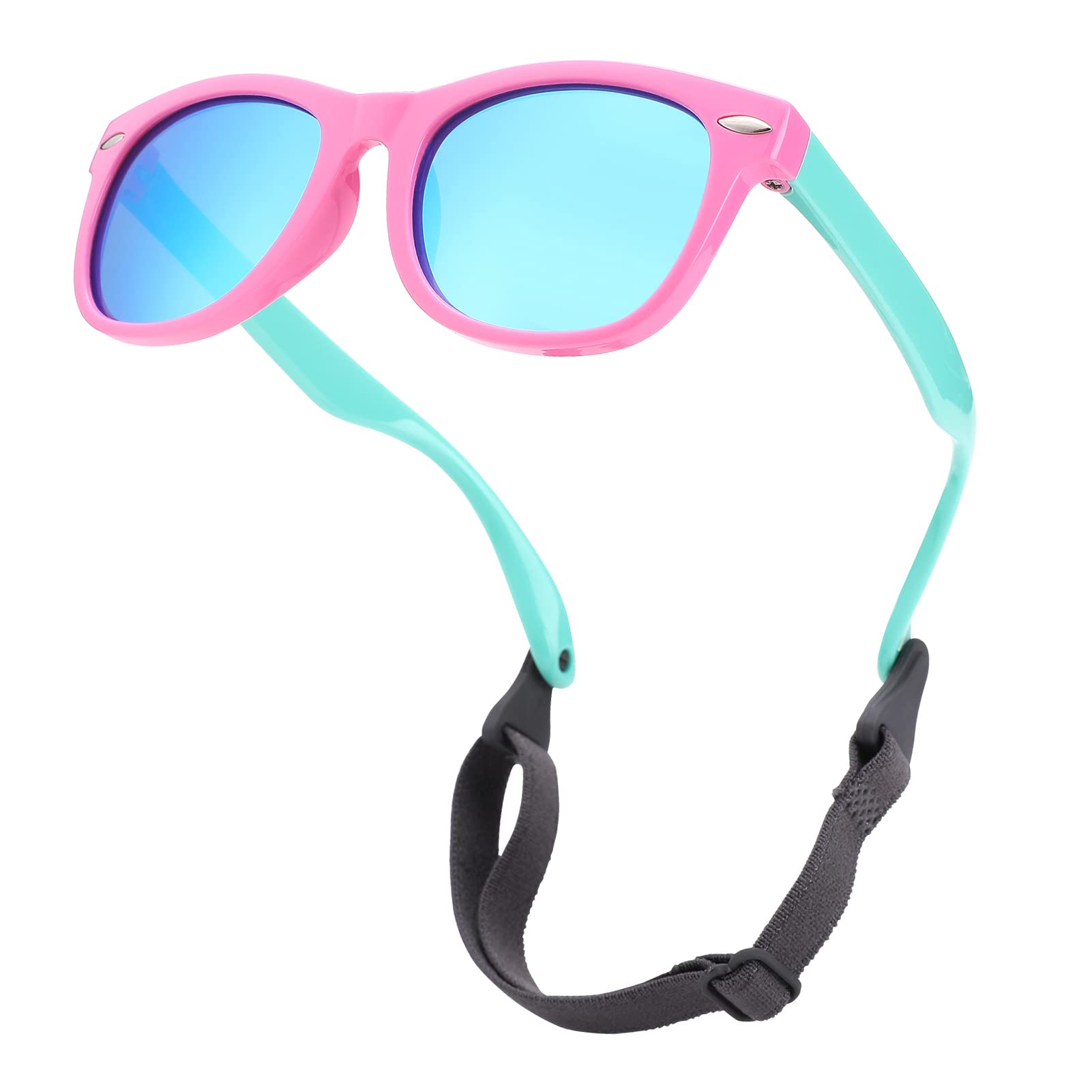 COASION Gafas de sol flexibles polarizadas para bebé con correa para recién nacidos, niños y niñas, de 0 a 24 meses, CA9018, A4* Rosa-verde/azul espejo, Small